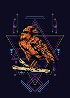 Rabe, Vogelkrähe, Vektorillustration mit heiligem Geometriemuster für T-Shirt-Design vektor