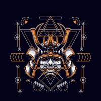 Oni-Maske Samurai-Kopf mit heiliger Geometrie-Verzierung für T-Shirt-Design vektor