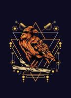 Rabe, Vogelkrähe, Vektorillustration mit heiligem Geometriemuster für T-Shirt-Design vektor