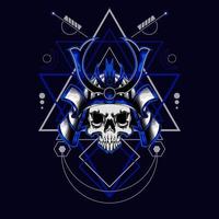 Samurai-Schädelhelm mit heiliger Geometrie für T-Shirt-Design vektor