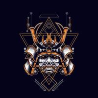 Oni-Maske Samurai-Kopf mit heiliger Geometrie-Verzierung für T-Shirt-Design vektor