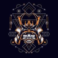 Oni-Maske Samurai-Kopf mit heiliger Geometrie-Verzierung für T-Shirt-Design vektor