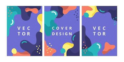 uppsättning modern designmall med abstrakta vågformer i memphis stil. minimal flytande bakgrund i ljusa färger för broschyrer, flygblad, banner, affisch och varumärkesdesign. vektor illustration