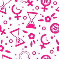 sömlös vektormönster med rosa kvinnlig könsikon. medicinsk symbol med bloddroppar, timglas och paus. begreppet menstruation, graviditet eller klimakteriet. vektor illustration i platt stil