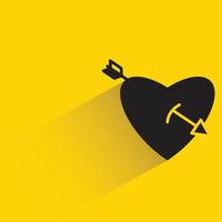 Herz mit Pfeil auf gelber Hintergrundvektorillustration vektor