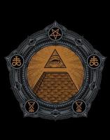 Illustration Illuminati-Pyramide auf Kreis-Mandala-Gravurstil vektor