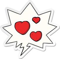 tecknad kärlekshjärtan och pratbubbla klistermärke vektor