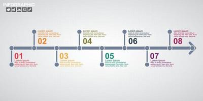 Timeline-Infografik-Designvorlage mit 8 Optionen, Prozessdiagramm vektor