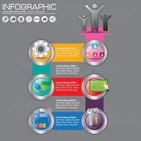 infografisk designmall och affärsidé med 6 alternativ, delar, steg eller processer. kan användas för arbetsflödeslayout, diagram, nummeralternativ, webbdesign. vektor