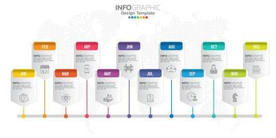 tidslinje infografisk presentation för 1 år 12 månader används för affärsidé med 12 alternativ, steg och processer. vektor