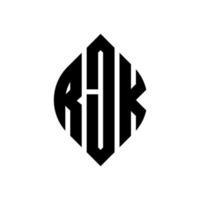 rjk-Kreis-Buchstaben-Logo-Design mit Kreis- und Ellipsenform. Rjk-Ellipsenbuchstaben mit typografischem Stil. Die drei Initialen bilden ein Kreislogo. Rjk-Kreis-Emblem abstrakter Monogramm-Buchstaben-Markierungsvektor. vektor