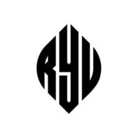 Ryu-Kreisbuchstaben-Logo-Design mit Kreis- und Ellipsenform. Ryu-Ellipsenbuchstaben mit typografischem Stil. Die drei Initialen bilden ein Kreislogo. Ryu-Kreis-Emblem abstrakter Monogramm-Buchstaben-Markierungsvektor. vektor