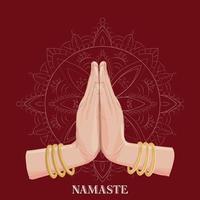 illustration av karma avbildad med namaste, indiska kvinnors handhälsningsställning av namaste med lotusblomma vektorillustration vektor