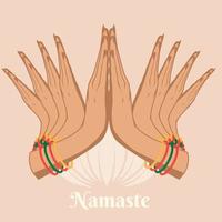 illustration av karma avbildad med namaste, indiska kvinnors handhälsningsställning av namaste med lotusblomma vektorillustration vektor