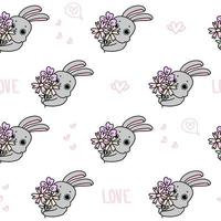 söta vita mönster blommor linje doodle kanin. sömlös bakgrund kanin. textilier för barn. minimalism pappersklippbok för barn. vektor