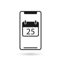 mobiltelefon platt designikon med kalenderikon med datum 25 vektor