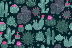seamless mönster med olika typer av kaktusar. vektor