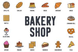 Bäckerei Shop Set Icon Symbol Vorlage für Grafik- und Webdesign-Sammlung Logo-Vektor-Illustration vektor