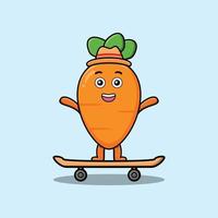 niedliche karikaturkarotte, die auf skateboard steht vektor