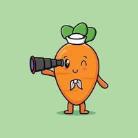 niedlicher Cartoon-Karotten-Seemann mit Fernglas vektor