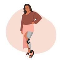 söt tjej med benprotes. bioniskt ben, proteslem. personer med funktionsnedsättning, proteser, amputation, inkludering. vektor isolerade illustration.