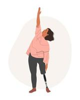 behinderte Frau, die ein volles Leben führt. eine Frau beim Yoga dank einer modernen Prothese. Menschen mit Behinderungen, Prothesen, Amputationen, Inklusion. Vektor-Illustration. vektor