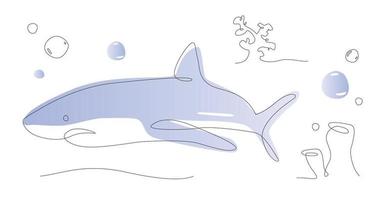 einzeilige Hai-Illustration. Sea Life Shark Line Art Vektor. Fisch umriss. vektor