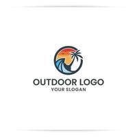 Logo-Design-Sonnenaufgang mit Palmenvektor vektor