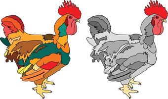 Gestaltungselement des Hahns oder des männlichen Huhns mit buntem und grauem Farbstil vektor