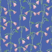 Nahtloses rosa Wildblumenmuster auf blauem Hintergrund, Grußkarte oder Stoff vektor