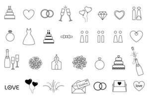Hochzeits-Icon-Set für Web und App. Umriss-Stil-Vektor-Illustration vektor