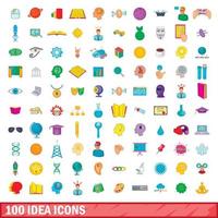 100 Ideen-Icons gesetzt, Cartoon-Stil vektor