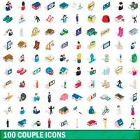 100 par ikoner set, isometrisk 3d-stil vektor