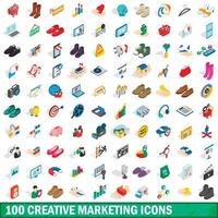 100 kreative Marketing-Icons gesetzt, isometrischer Stil vektor