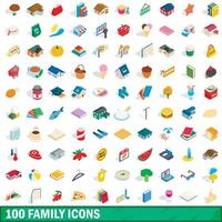 100 Familiensymbole gesetzt, isometrischer 3D-Stil vektor