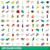 100 islamische Symbole gesetzt, isometrischer 3D-Stil vektor