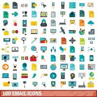 100 E-Mail-Icons gesetzt, flacher Stil vektor