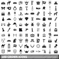 100 krona ikoner set, enkel stil vektor