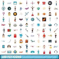 100 Fliegensymbole gesetzt, Cartoon-Stil vektor