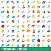 100 Istanbul-Icons gesetzt, isometrischer 3D-Stil vektor