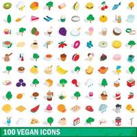 100 vegane Symbole gesetzt, isometrischer 3D-Stil vektor