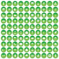 100 blommor ikoner som grön cirkel vektor