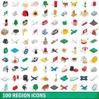 100 Regionssymbole gesetzt, isometrischer 3D-Stil vektor