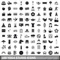 100 Yoga-Studio-Icons gesetzt, einfacher Stil vektor