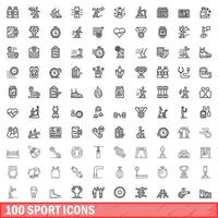 100 Sportsymbole gesetzt, Umrissstil vektor