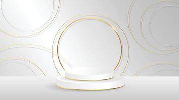 minimal natur med geometriska former. vit podium visa produkt och gnistra gyllene kurva linje element, bakgrund vektor 3d render podium. stå kosmetiska produkter. 3D vektorillustration.