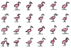 flamingo ikoner som linje färg vektor