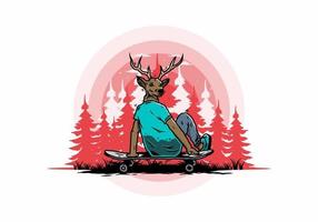 man med rådjur huvud sitter på skateboard illustration vektor