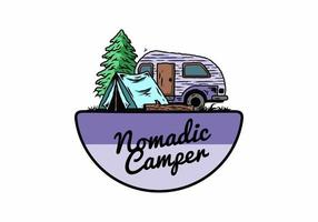 Teardrop Camper und Zelt vor Pine Tree Illustration vektor