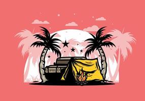 campingtält framför bilen mellan kokospalm illustration vektor
